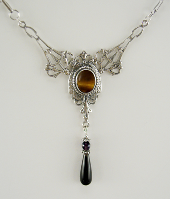 Sterling Silver Victorian Necklace With Tiger Eye